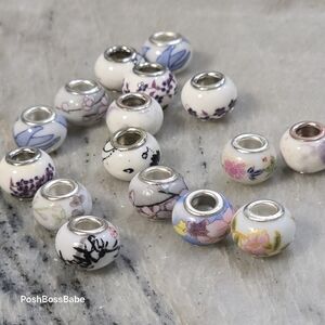 Lot of 16 metal core center Murano glass beads for pandora-type bracelets